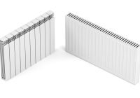 Steel and aluminum heating radiators Different types of heating radiators on white background